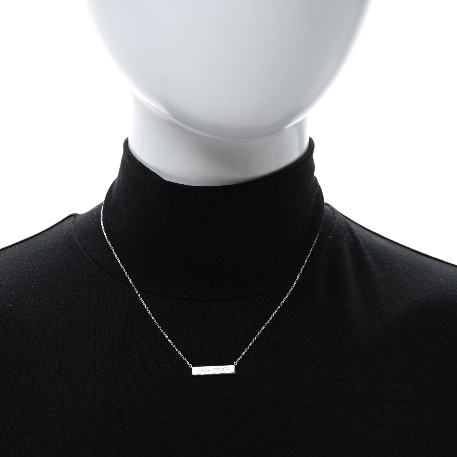 Tiffany Sterling Silver Logo Bar Pendant Necklace 2 of 4