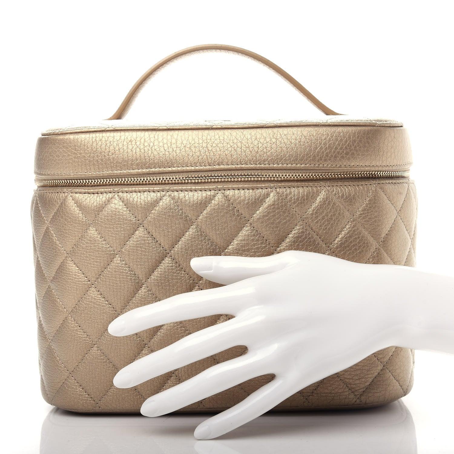 Chanel Metallic Calfskin Quilted Large Vanity Pouch Gold 2 of 8