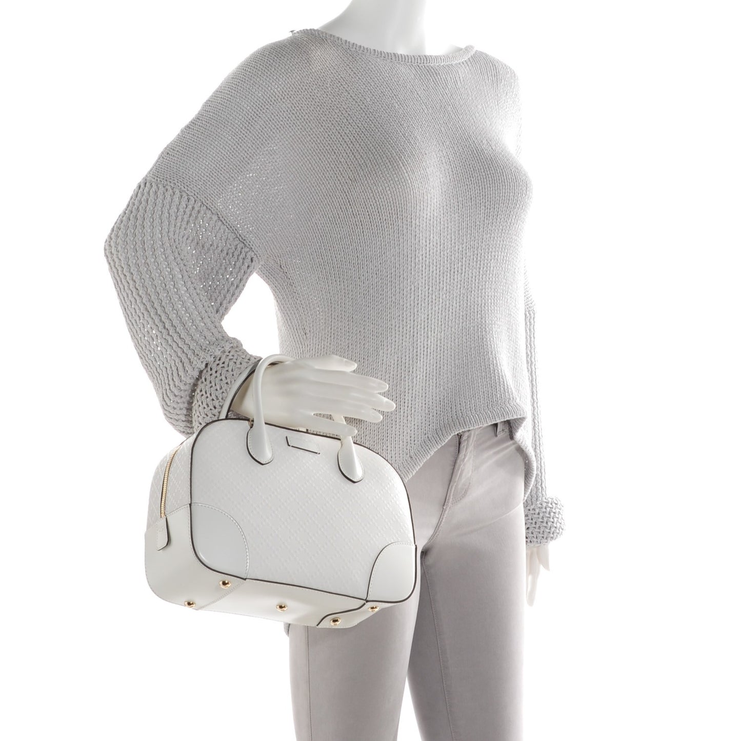 Bright Diamante Calfskin Small Top Handle Bag White