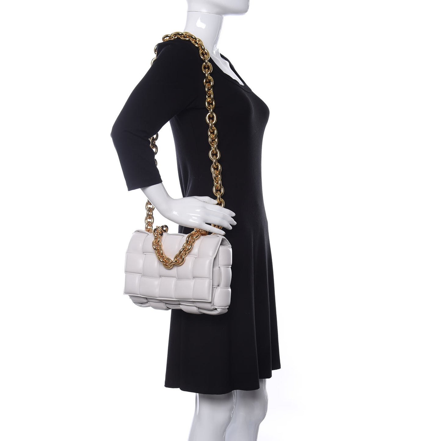 Lambskin Maxi Intreccio Padded Chain Cassette Crossbody Bag White