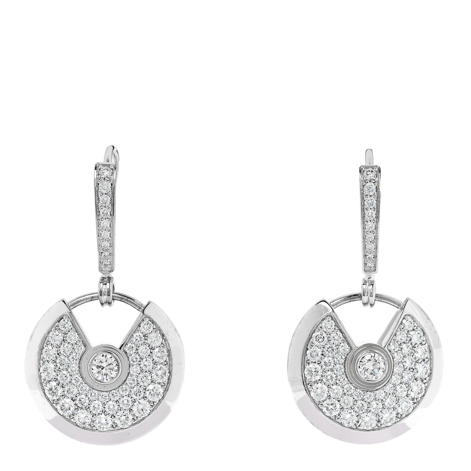 Cartier 18K White Gold Diamond Amulet Pave Earrings 1 of 4