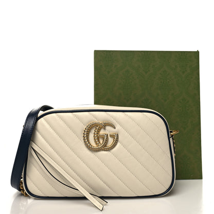 Gucci Vintage Effect Calfskin Matelasse Diagonal Small Torchon GG Marmont Chain Shoulder Bag Mystic White Blue Agata 11 of 11