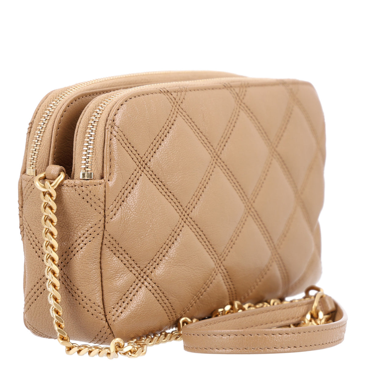 Grained Lambskin Quilted Mini Becky Double Zip Bag Dark Beige