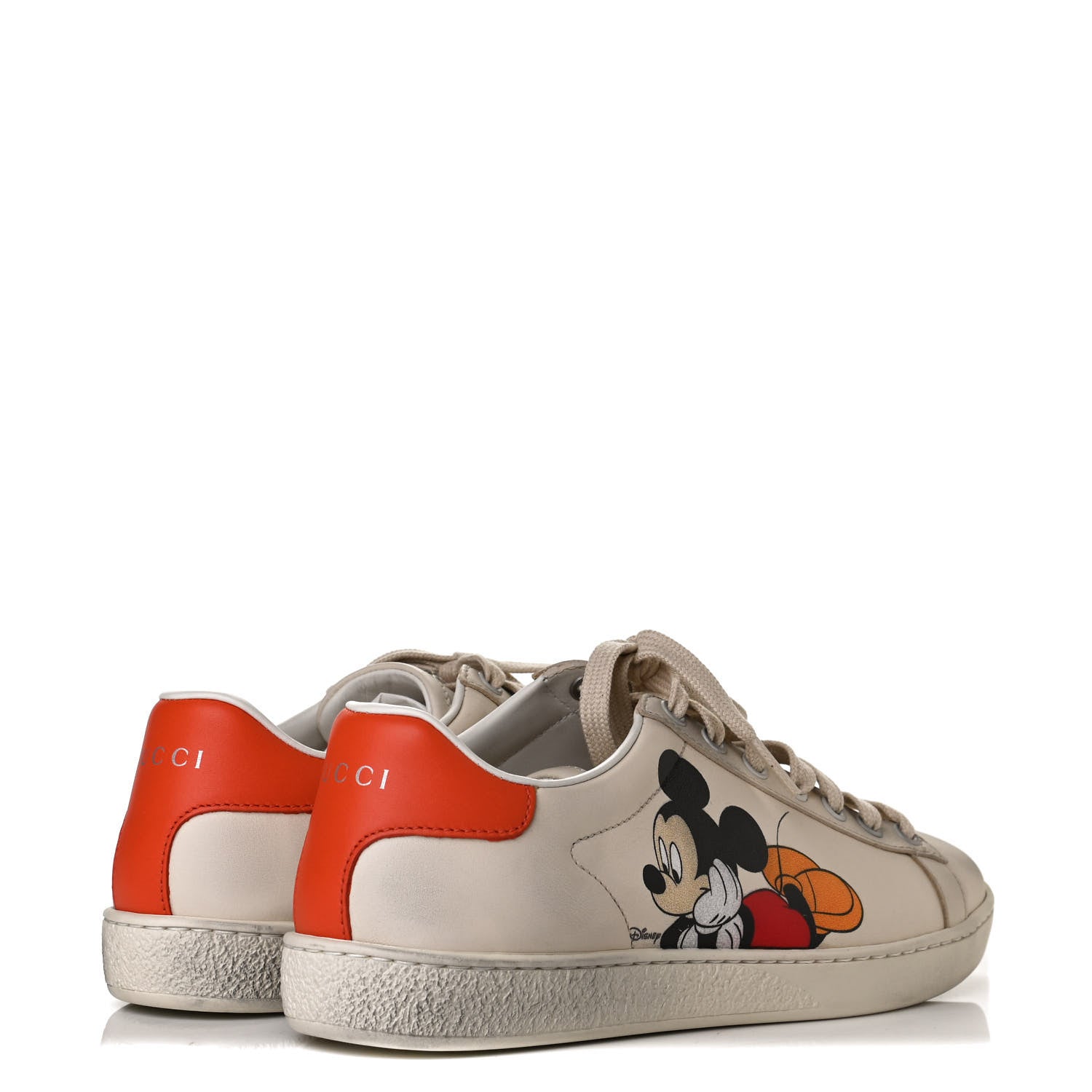 Gucci X DISNEY Miro Soft Calfskin Mickey Mouse Print Womens Ace Sneakers 36.5 Ivory Deep Orange 4 of 6