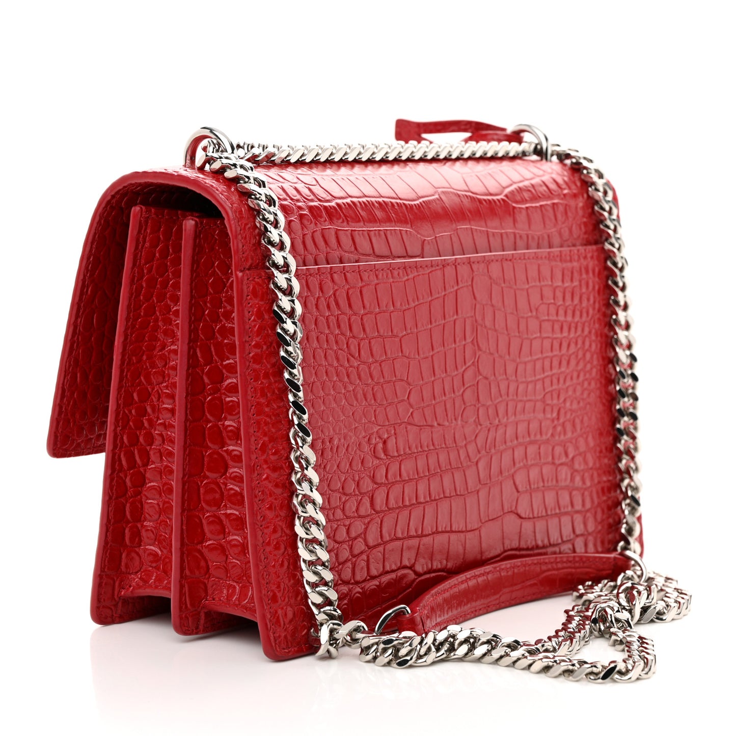 Calfskin Crocodile Embossed Medium Monogram Sunset Rouge Eros