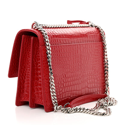 Saint Laurent Calfskin Crocodile Embossed Medium Monogram Sunset Rouge Eros 3 of 15