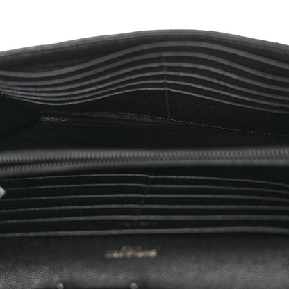 Saint Laurent Grain De Poudre Matelasse Chevron Monogram Monochrome Chain Wallet Black 5 of 12