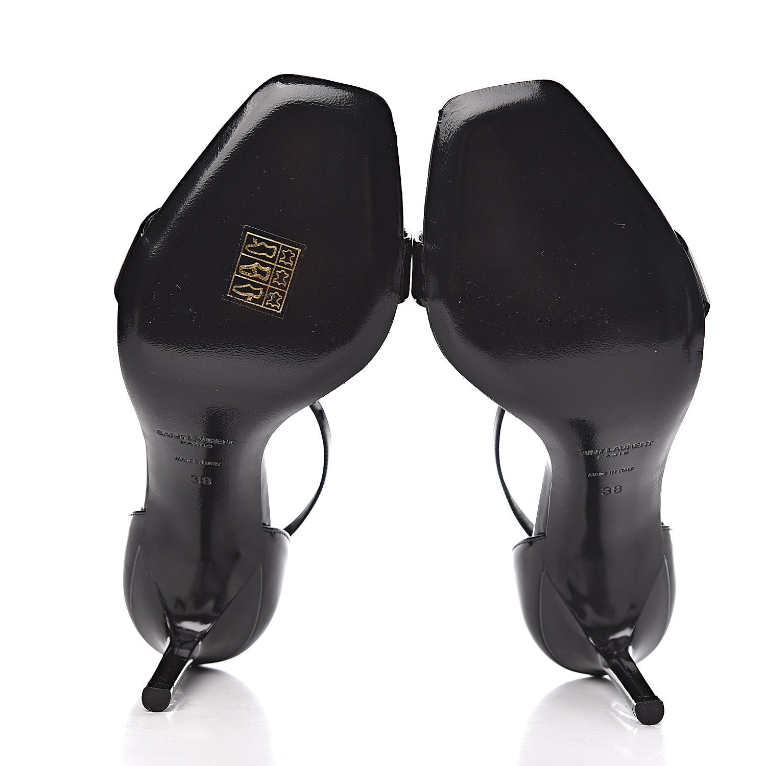 Saint Laurent Patent Calfskin Crystal Amber Bow 85 Ankle Strap Sandals 38 Black 6 of 10