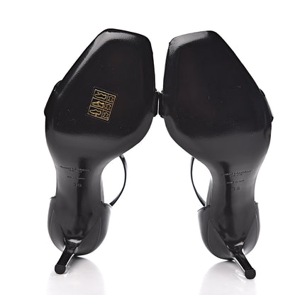 Saint Laurent Patent Calfskin Crystal Amber Bow 85 Ankle Strap Sandals 38 Black 6 of 10