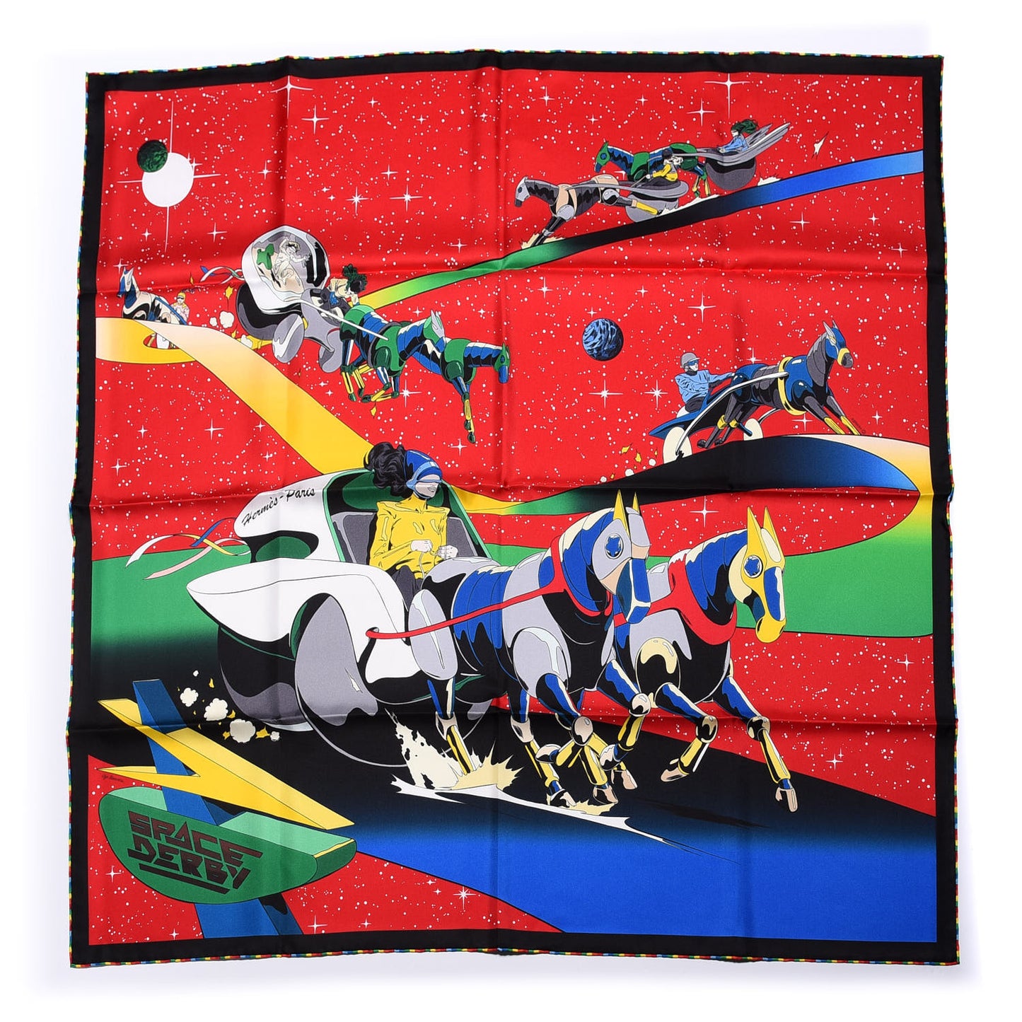 Silk Space Derby Scarf 90 Rouge Vert Multicolor