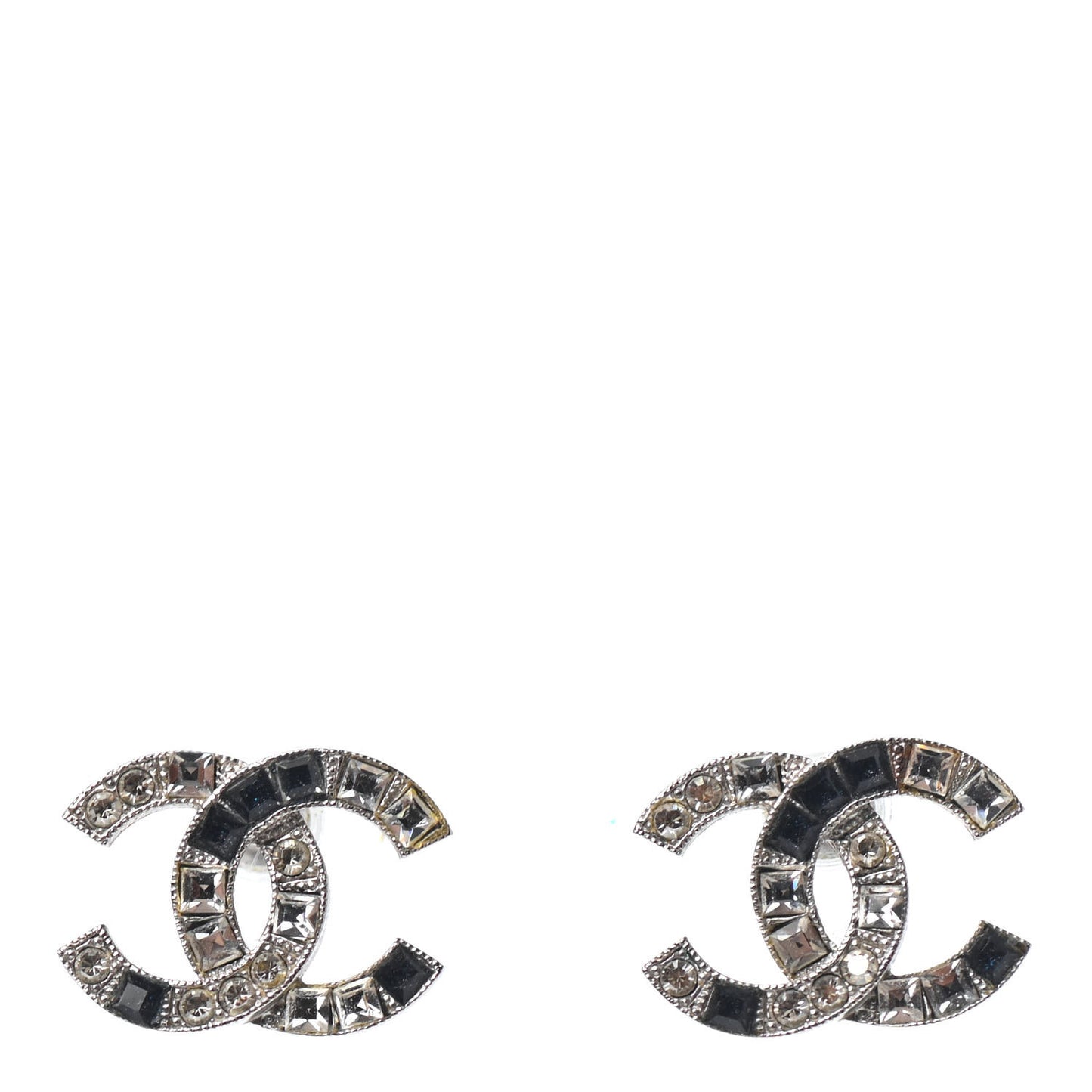 Baguette Crystal CC Earrings Silver Black