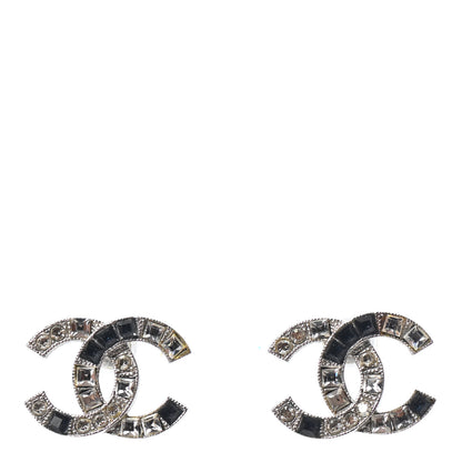 Chanel Baguette Crystal CC Earrings Silver Black 1 of 4