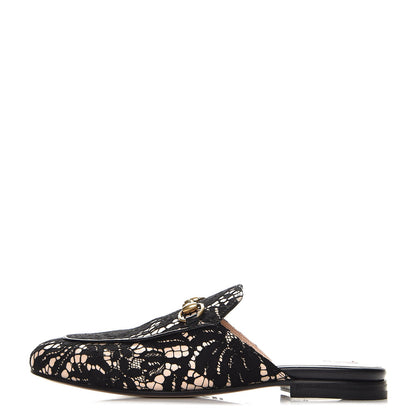 Gucci Lace Malaga Kid Womens Princetown Slippers 36 Black Skin Rose 1 of 8