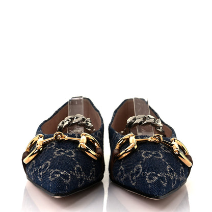 Gucci New Denim GG Monogram Nappa Deva Horsebit Chain Embellished Flats 37.5 Blue Tea Cuir Epilog 2 of 8