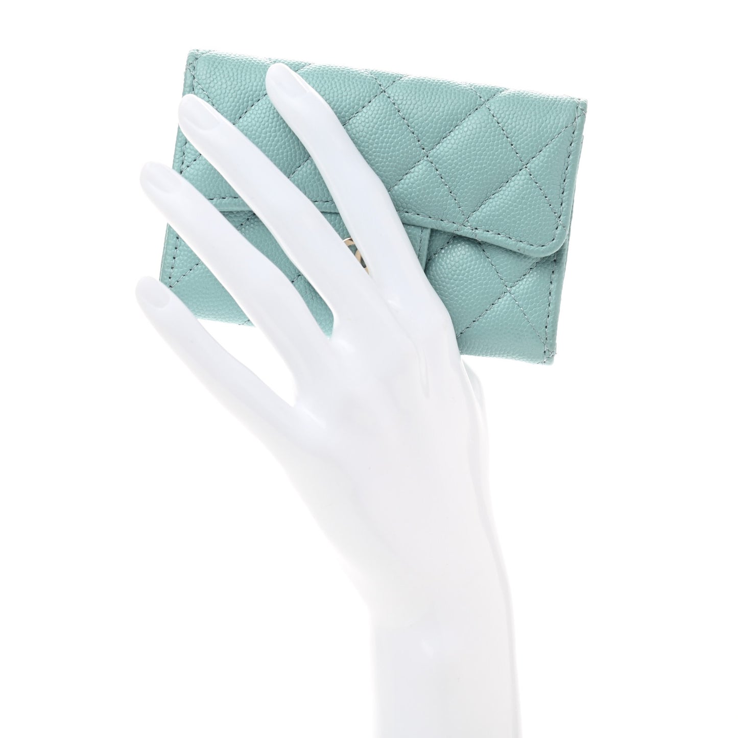 Caviar Quilted Flap Card Holder Wallet Light Blue