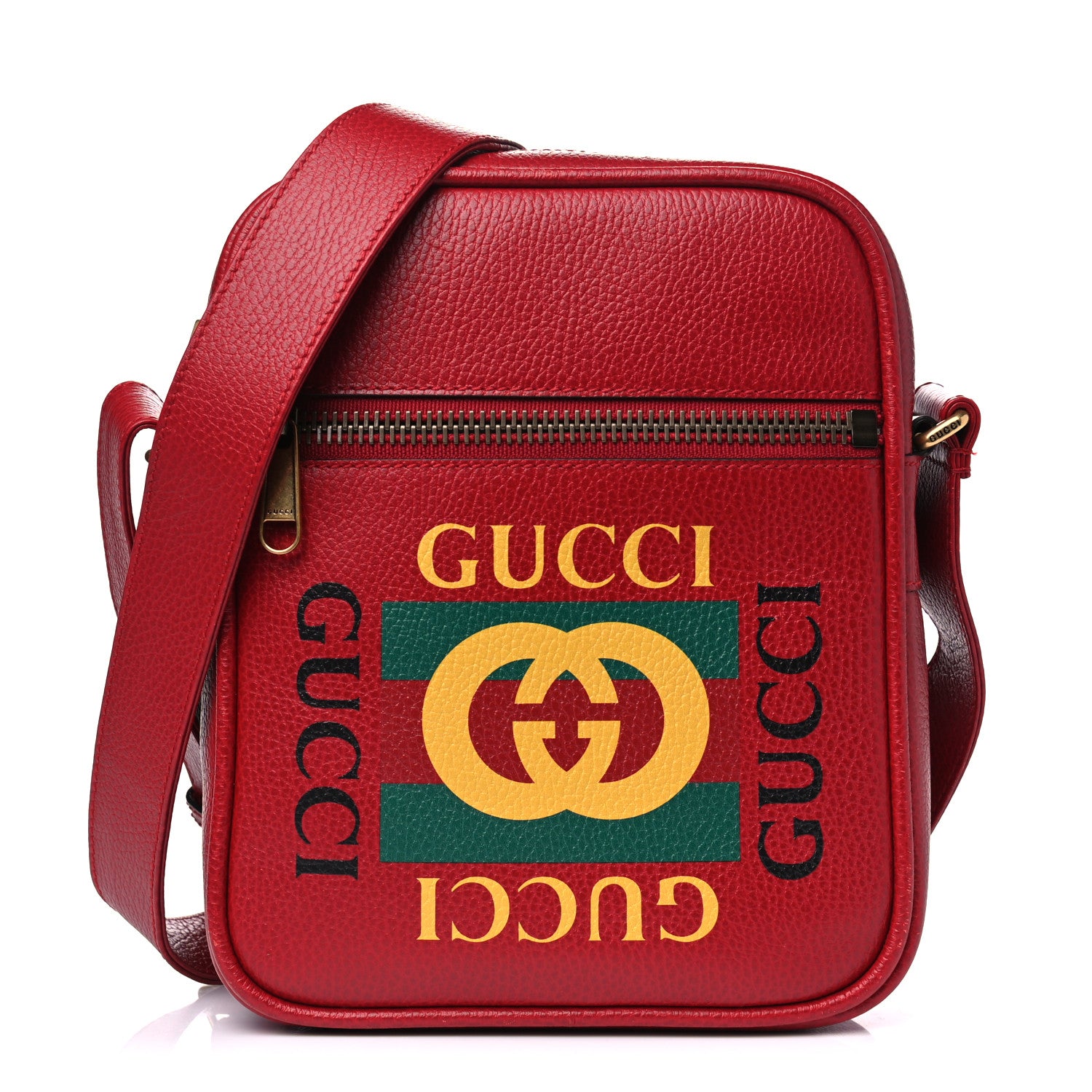 Gucci Grained Calfskin Logo Messenger Bag Hibiscus Red 1 of 13