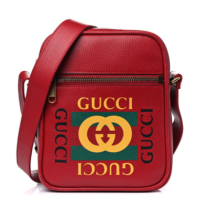 Gucci Grained Calfskin Logo Messenger Bag Hibiscus Red 1 of 13