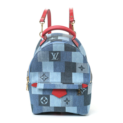 Louis Vuitton Denim Damier Monogram Patchwork Palm Springs Backpack Mini Blue Rouge 1 of 10