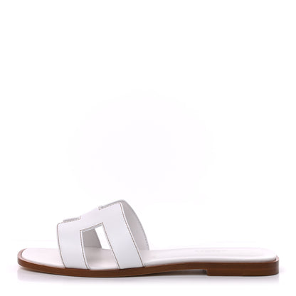 Hermes Box Calfskin Oran Sandals 38 White 1 of 9