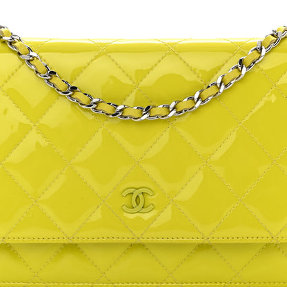Chanel Patent Quilted Wallet On Chain WOC Yellow 9 of 12