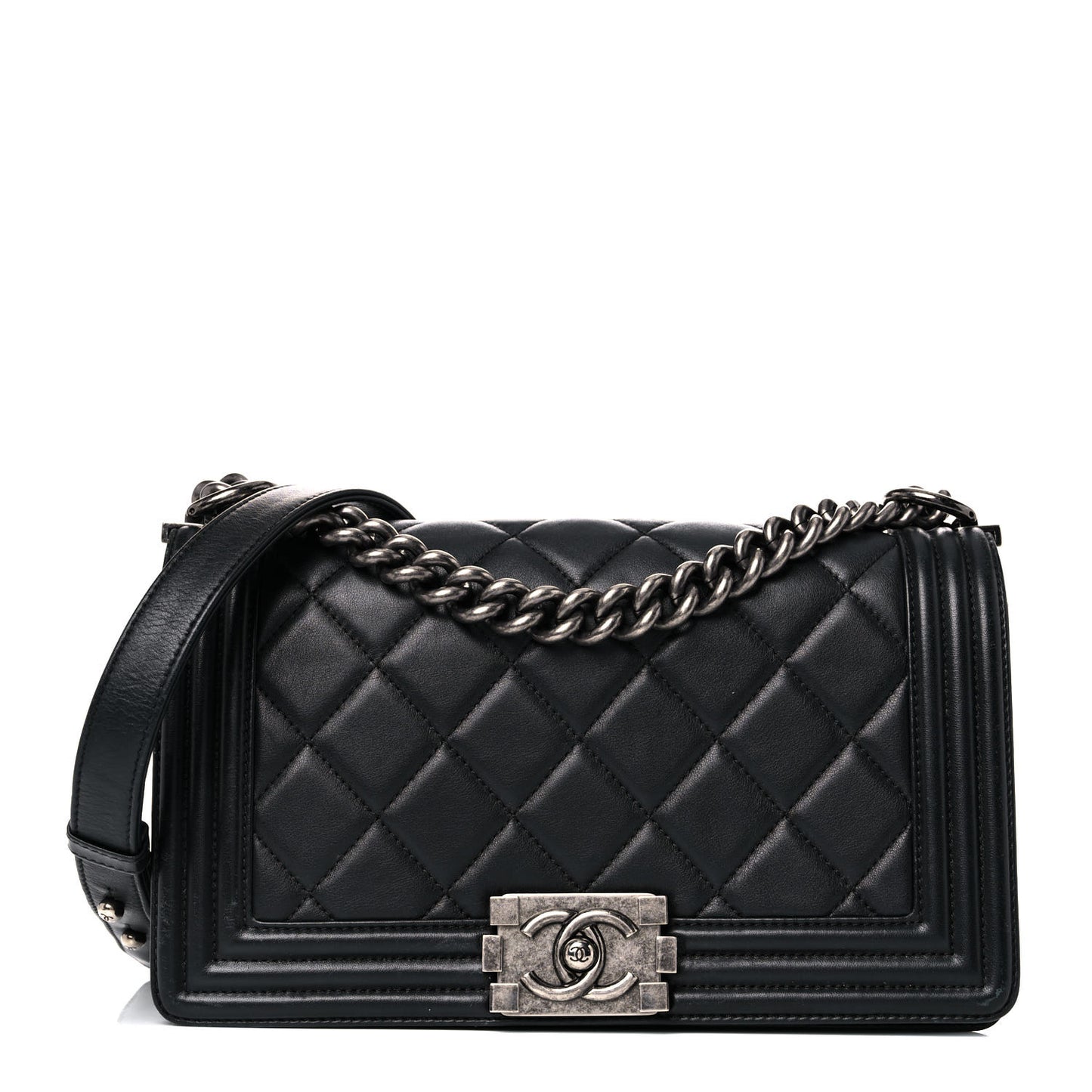 Calfskin Quilted Medium Boy Flap Black