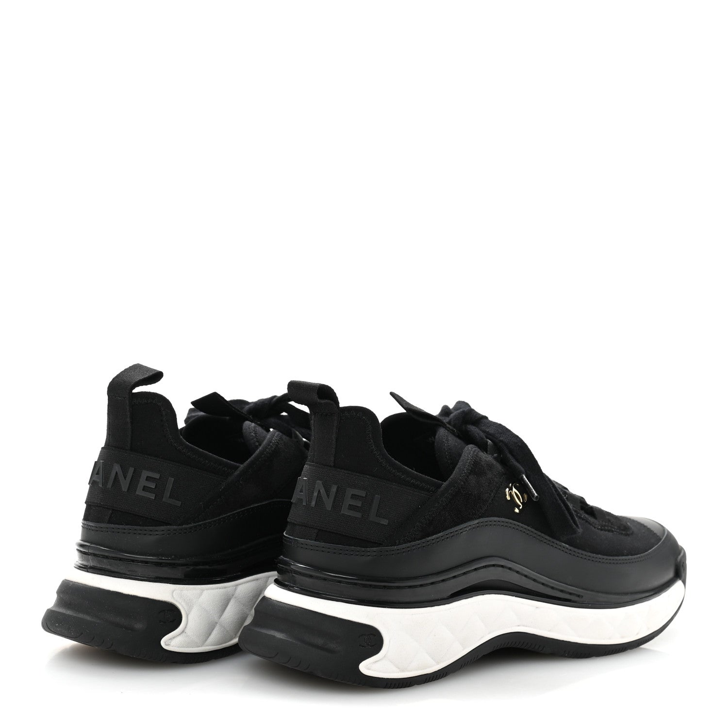 Chanel Velvet Calfskin Mixed Fibers CC Sneakers 39.5 Black 5 of 9