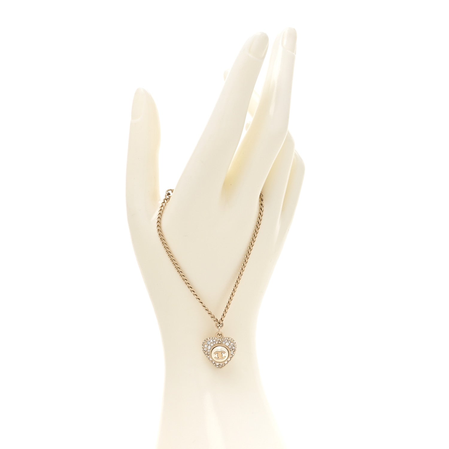 Chanel Crystal Pearl Chain Heart Bracelet Gold 2 of 5