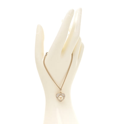 Chanel Crystal Pearl Chain Heart Bracelet Gold 2 of 5