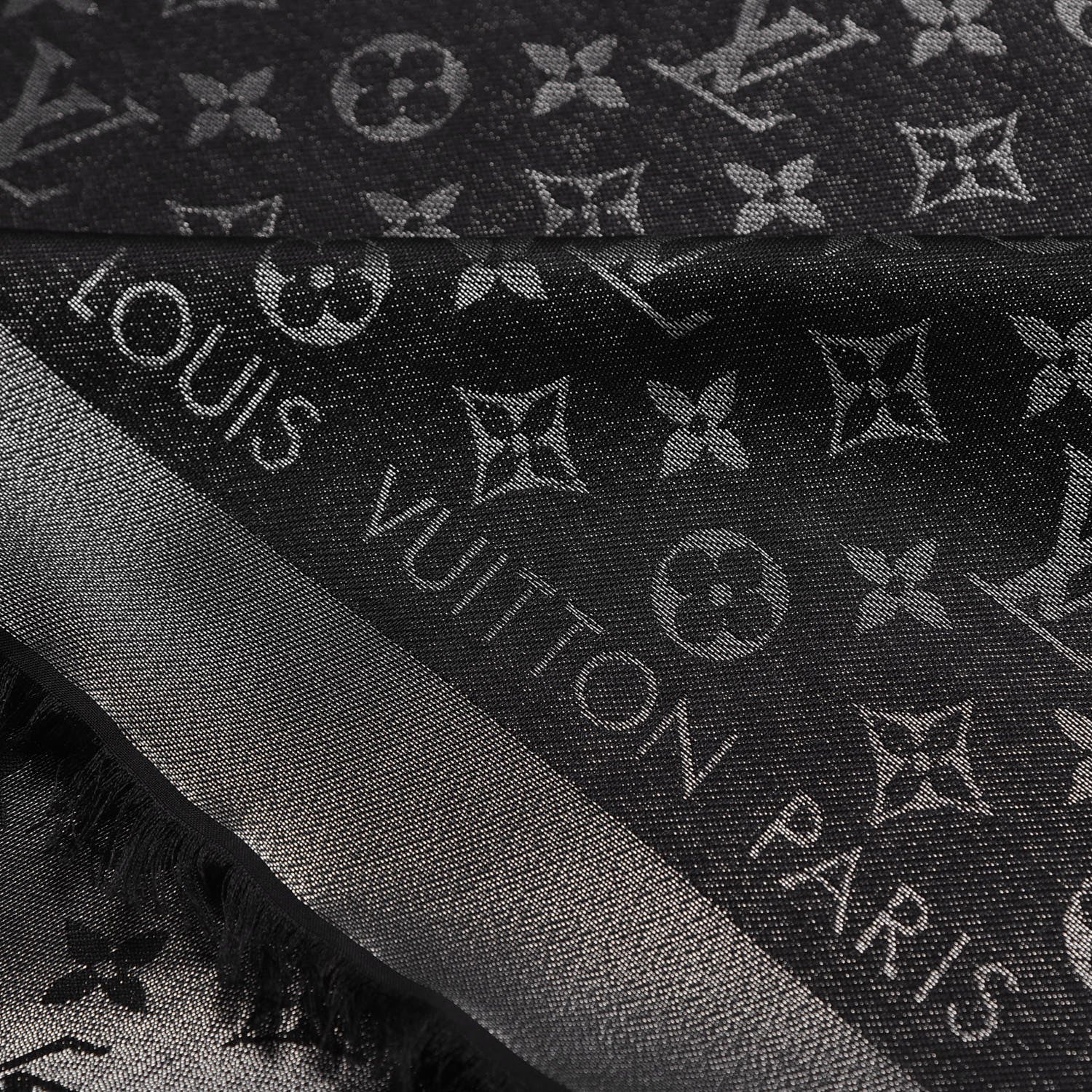 Louis Vuitton Silk Lurex Wool Monogram Shine Shawl Black 3 of 4