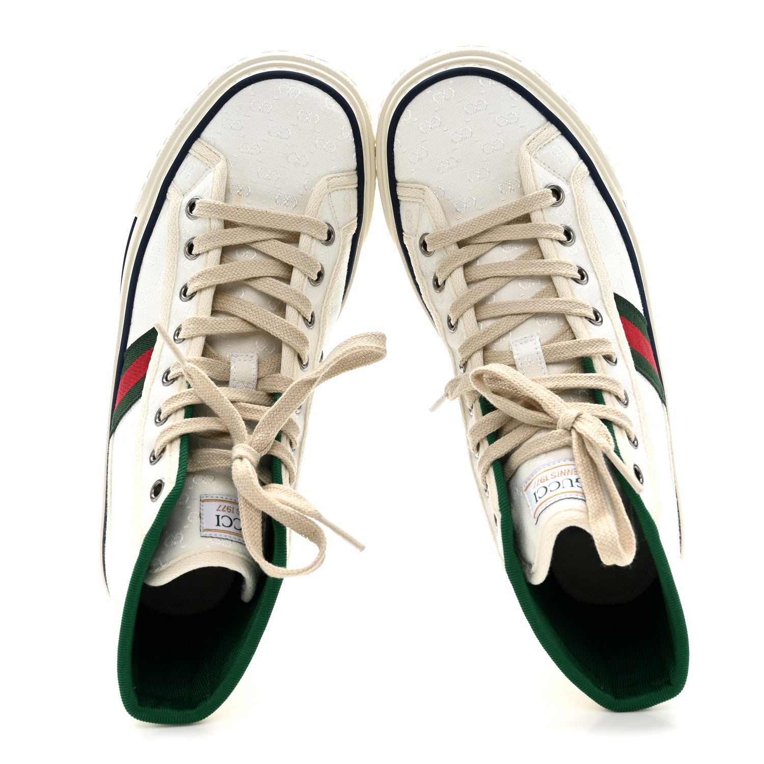 Gucci Monogram GG Mignon Web Womens 1977 Tennis High Top Sneakers 37 White 2 of 9