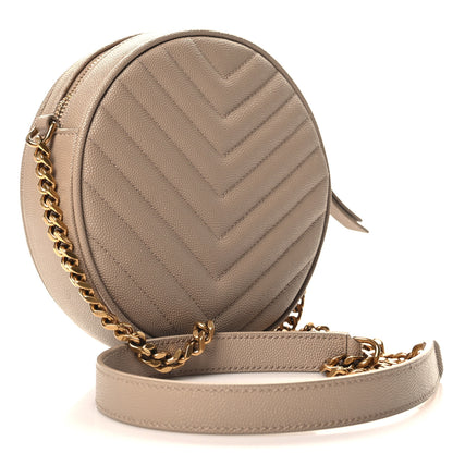 Saint Laurent Grain De Poudre Matelasse Chevron Quilted Round Vinyle Camera Bag Dark Beige 3 of 11
