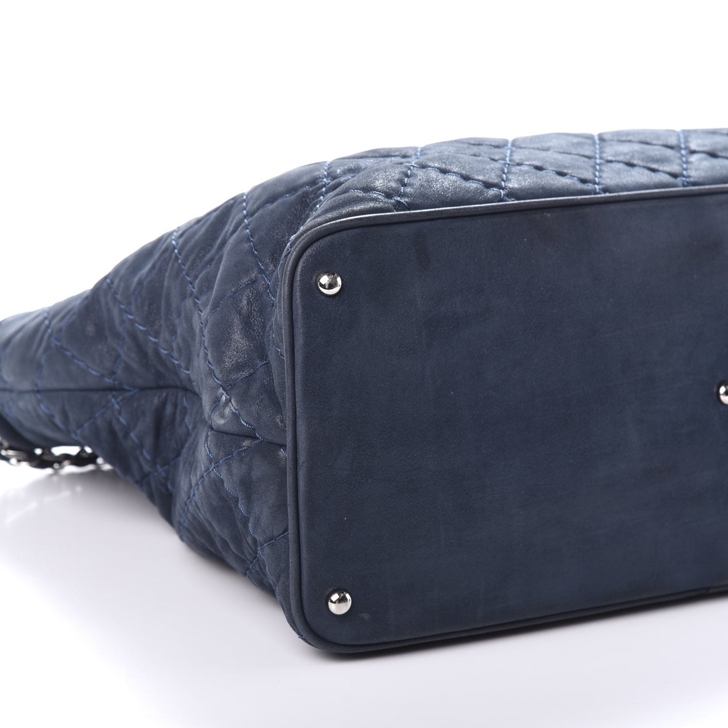 Iridescent Calfskin Quilted Large Sea Hit Tote Navy