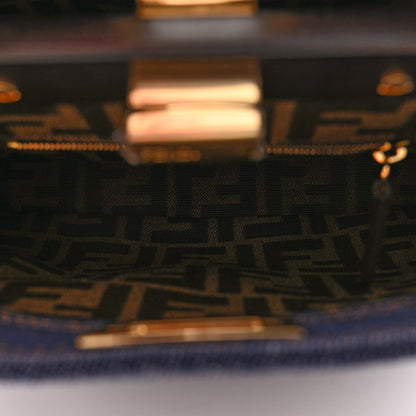 Fendi Denim Fabric Jacquard Cuoio FF 1974 Mini Peekaboo Iconic Satchel Blue Tobacco Moro 5 of 10