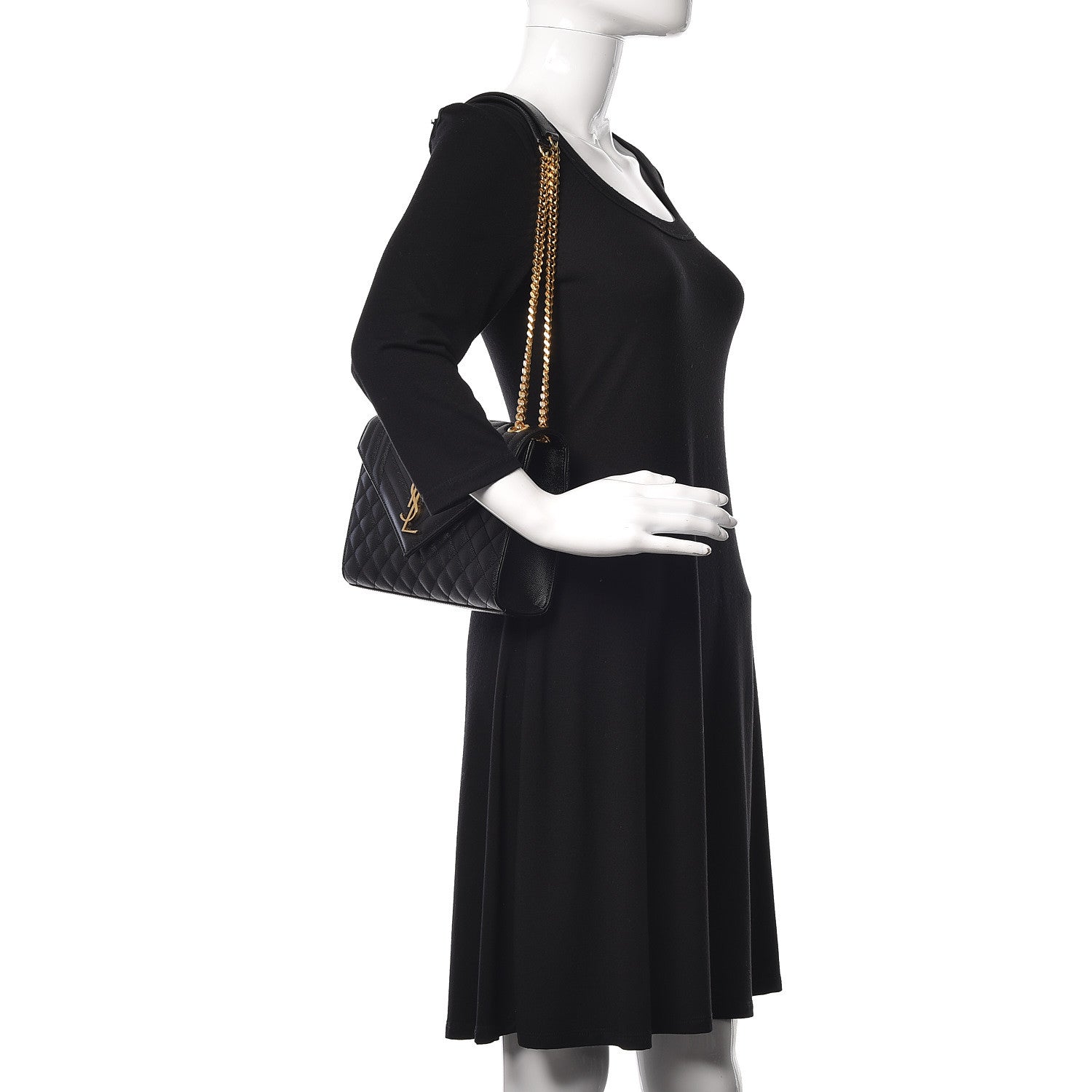 Saint Laurent Grain De Poudre Textured Mixed Matelasse Triquilt Medium Monogram Satchel Black 2 of 11