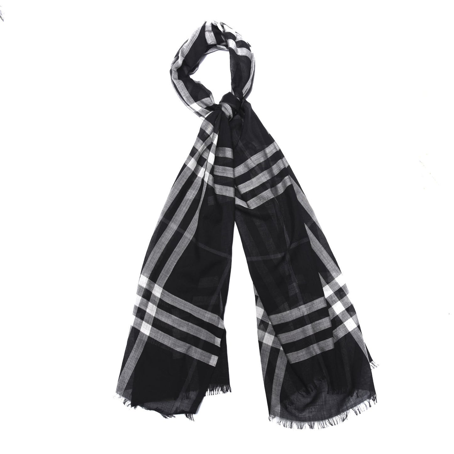 Silk Wool Check Lightweight Scarf Black