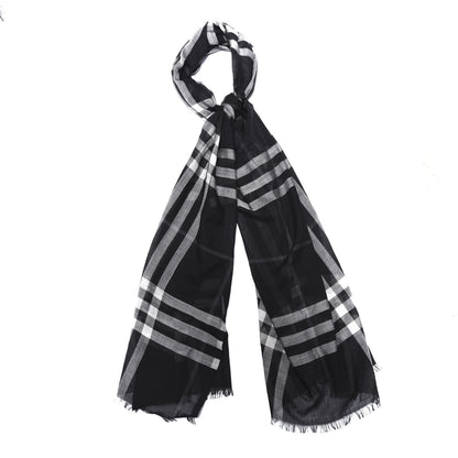 Burberry Silk Wool Check Lightweight Scarf Black 1 of 4