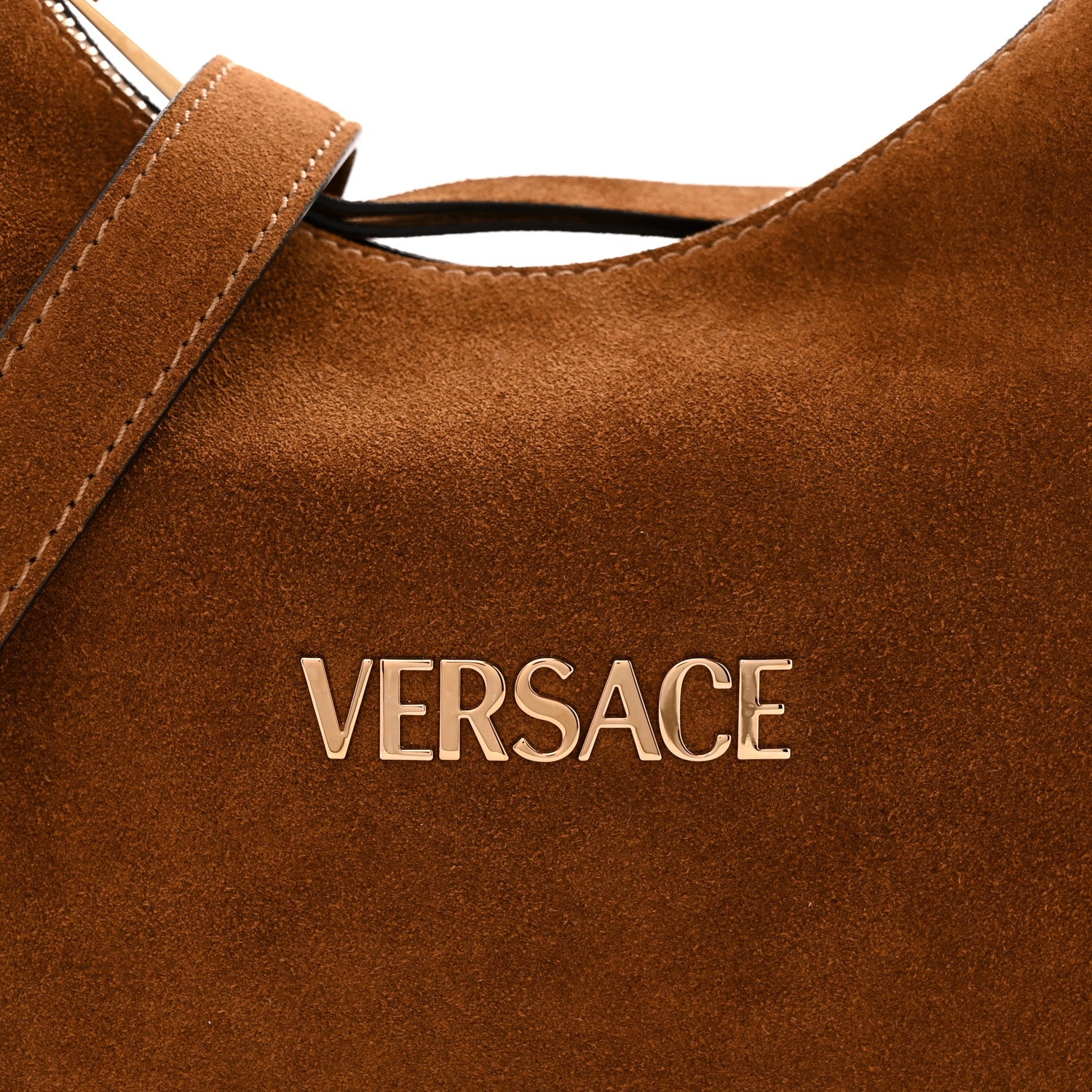 Versace Suede Logo Tag Hobo Tobacco 7 of 10