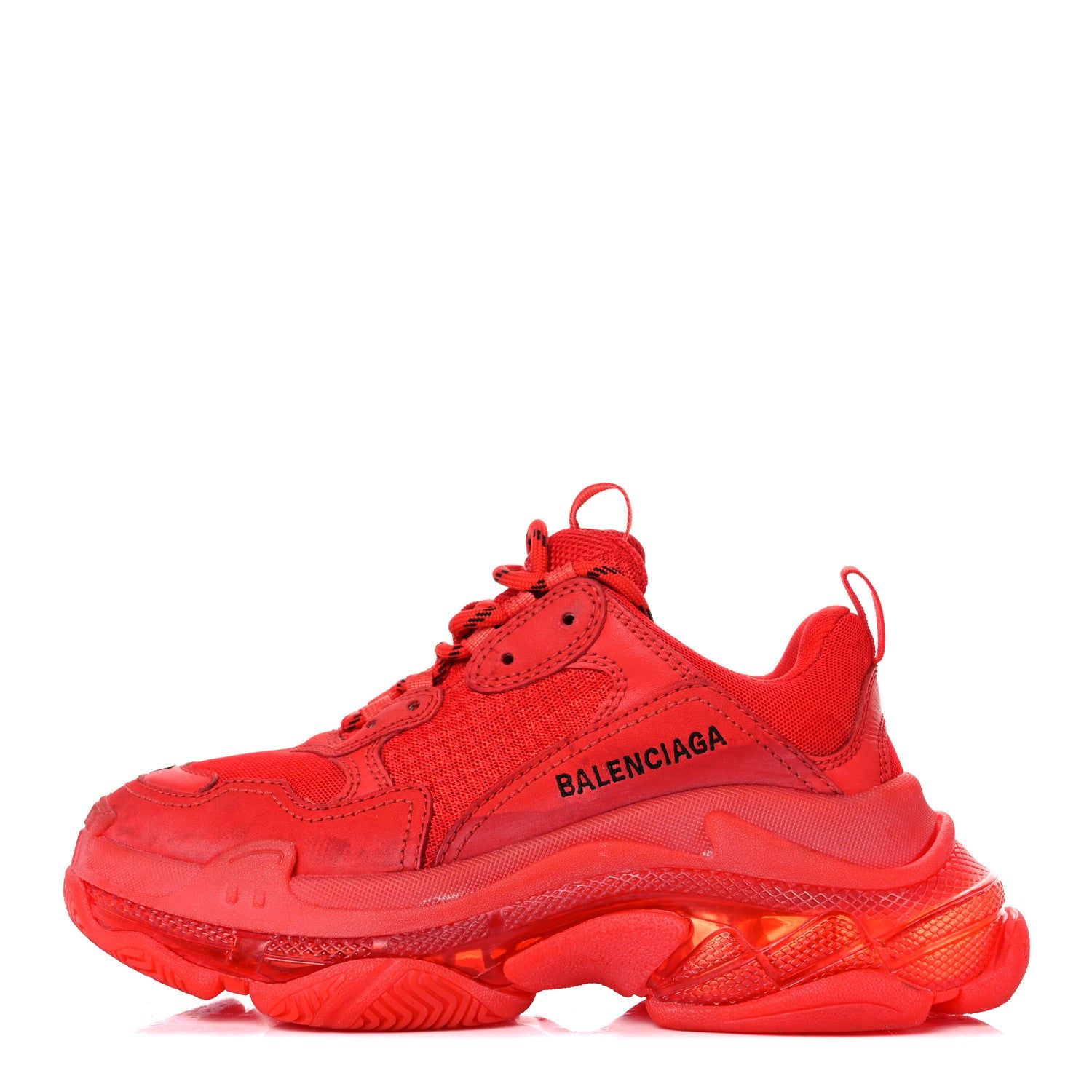 Balenciaga Fabric Mesh Clear Sole Womens Triple S Sneakers 37 Rouge Vif 1 of 17