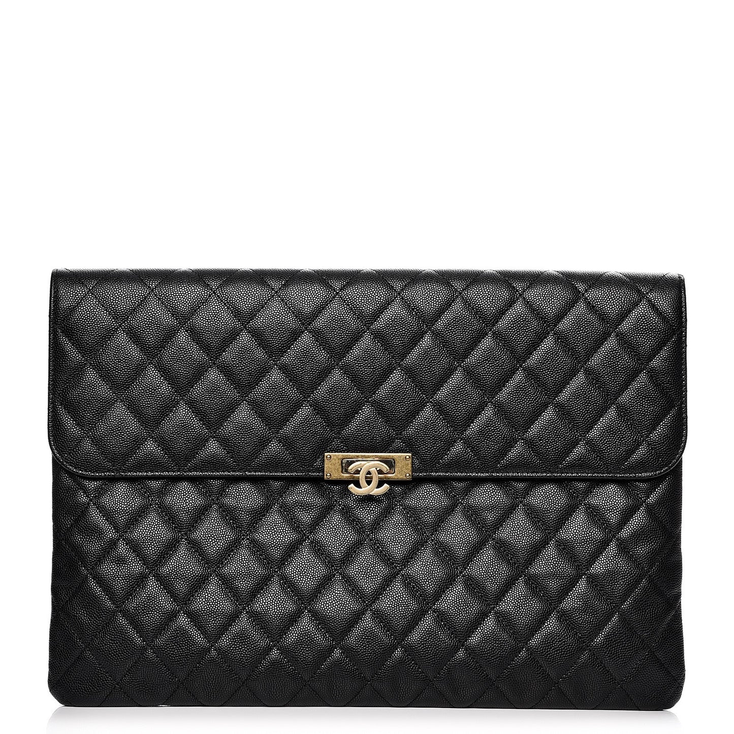 Caviar Quilted Large Golden Class Pouch Black