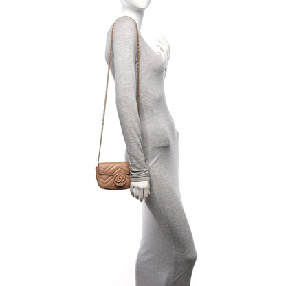 Gucci Calfskin Matelasse Monochrome Super Mini GG Marmont Shoulder Bag Camelia 2 of 11