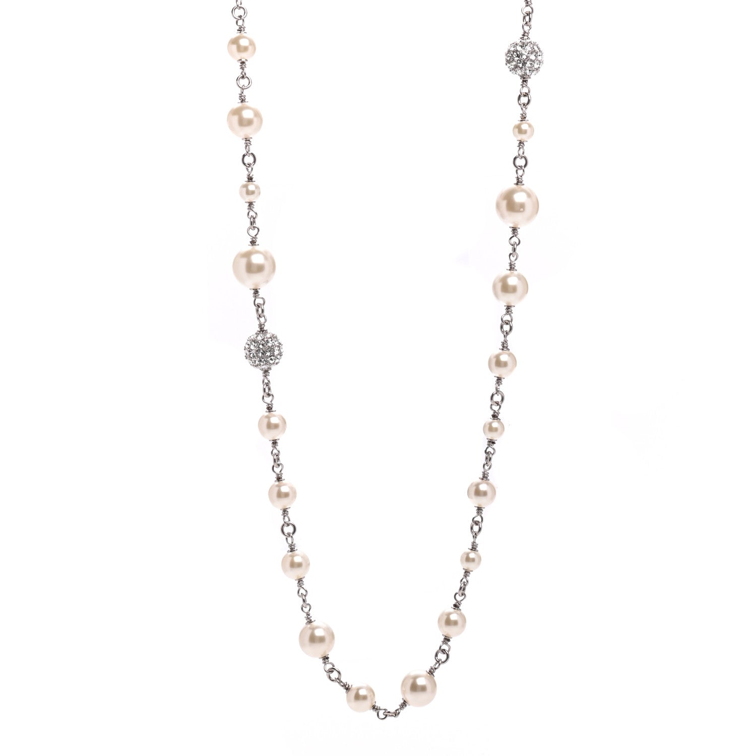 Chanel Pearl Crystal CC Starfall Necklace Silver 1 of 5