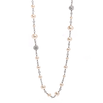 Chanel Pearl Crystal CC Starfall Necklace Silver 1 of 5