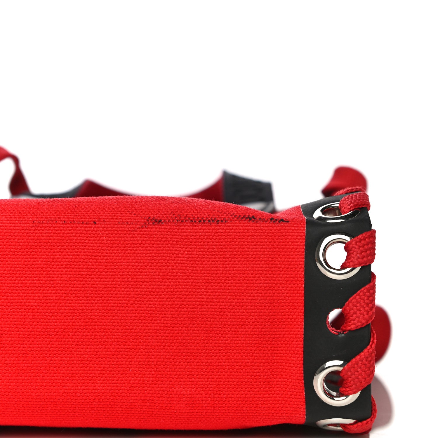 Christian Louboutin Braided Canvas Mini Cabalace Shopper Tote Red Black 11 of 13