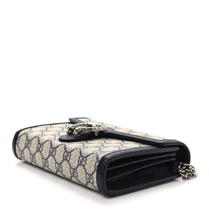 Gucci GG Supreme Monogram Textured Dollar Calfskin Mini Dionysus Chain Wallet Beige Blue 7 of 7