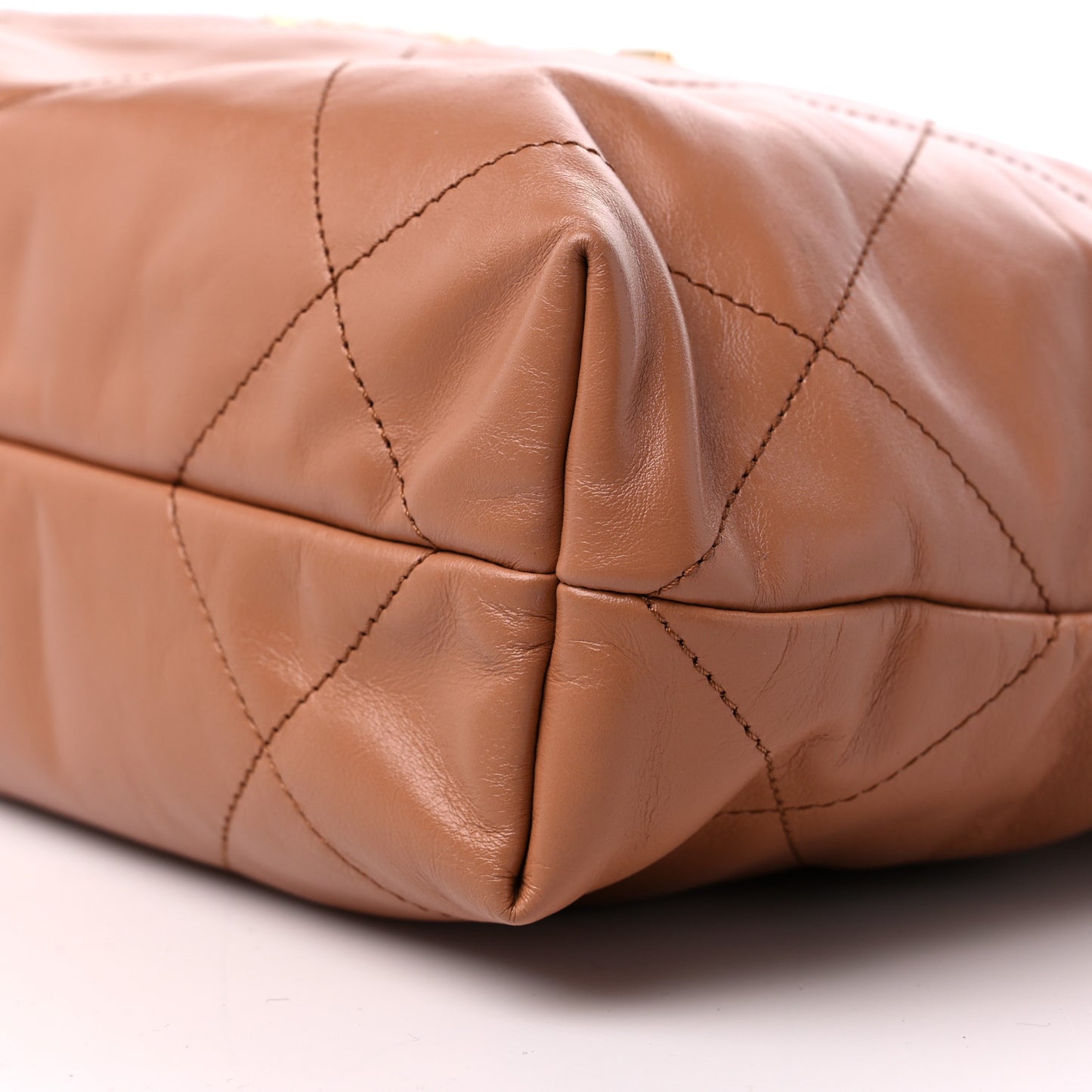 Shiny Calfskin Quilted Small Chanel 22 Camel