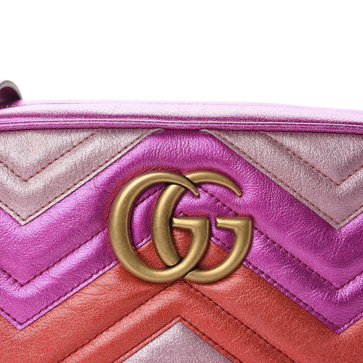 Laminated Nappa Matelasse Small GG Marmont Chain Shoulder Bag Fuxia Rosso Rosa