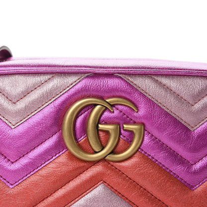 Gucci Laminated Nappa Matelasse Small GG Marmont Chain Shoulder Bag Fuxia Rosso Rosa 10 of 10