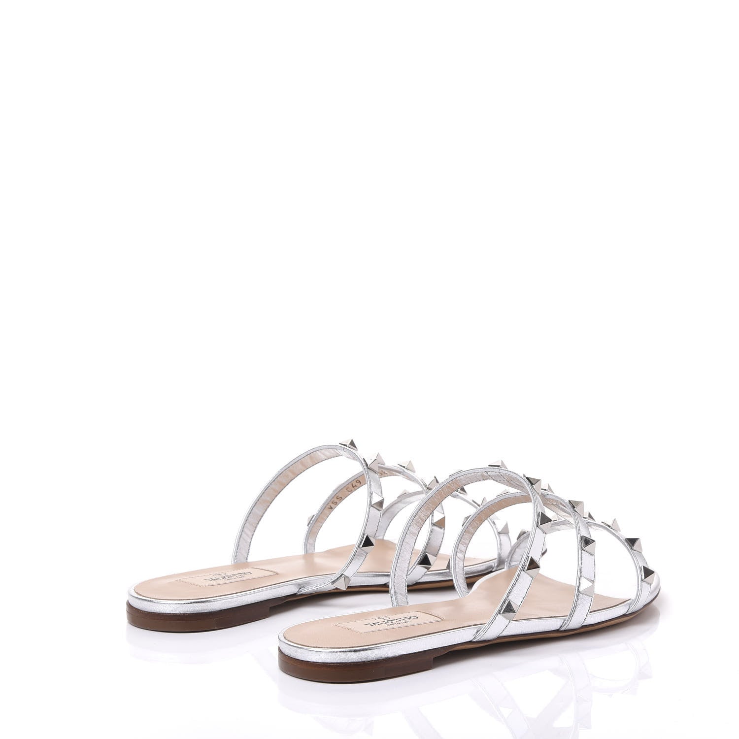 Valentino Garavani Metallic Nappa Rockstud Caged Flat Slide Sandals 38 Silver 4 of 9