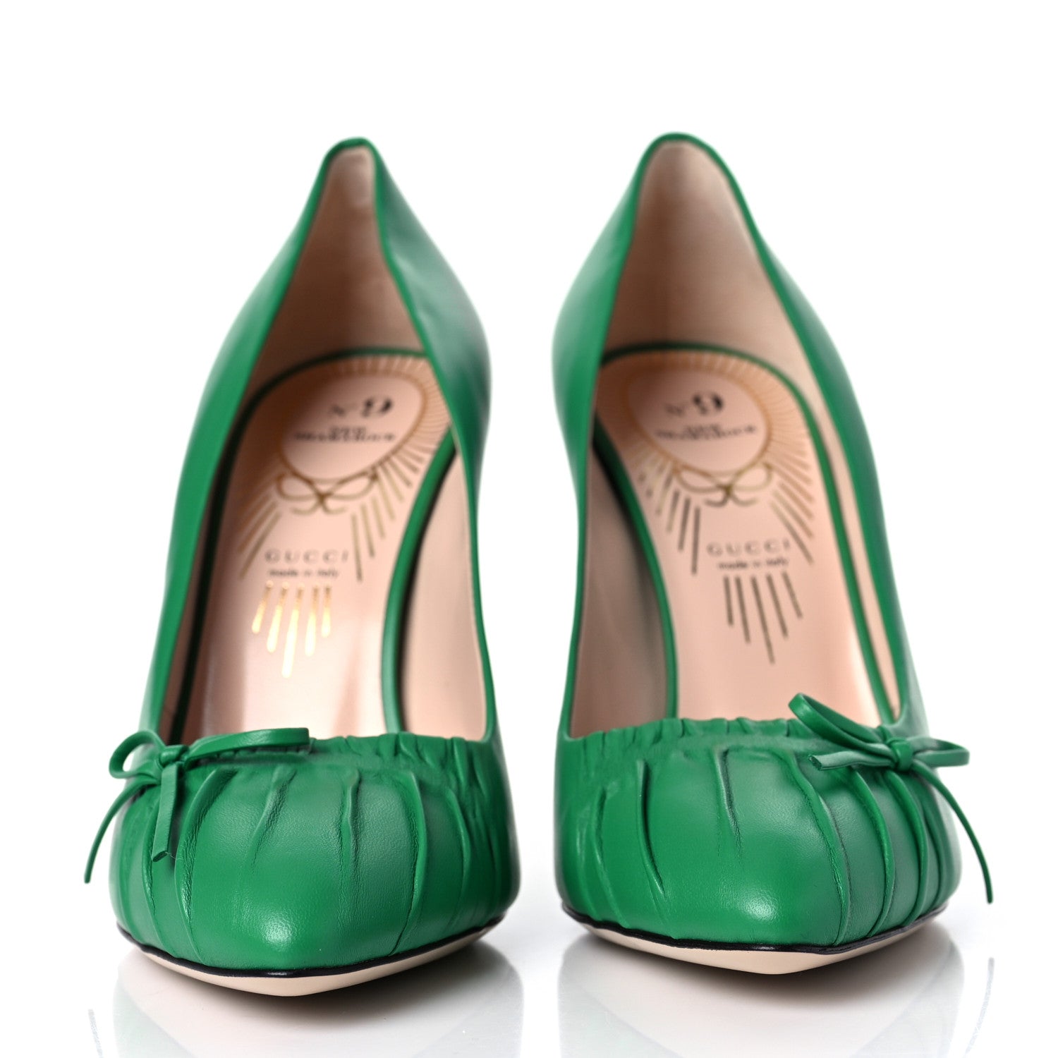 Gucci Nappa Bow High Heel Pumps 37.5 New Shamarock 2 of 8
