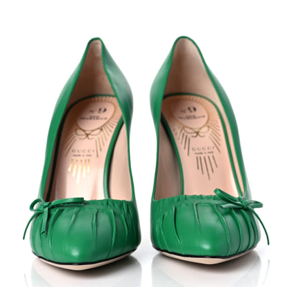 Gucci Nappa Bow High Heel Pumps 37.5 New Shamarock 2 of 8